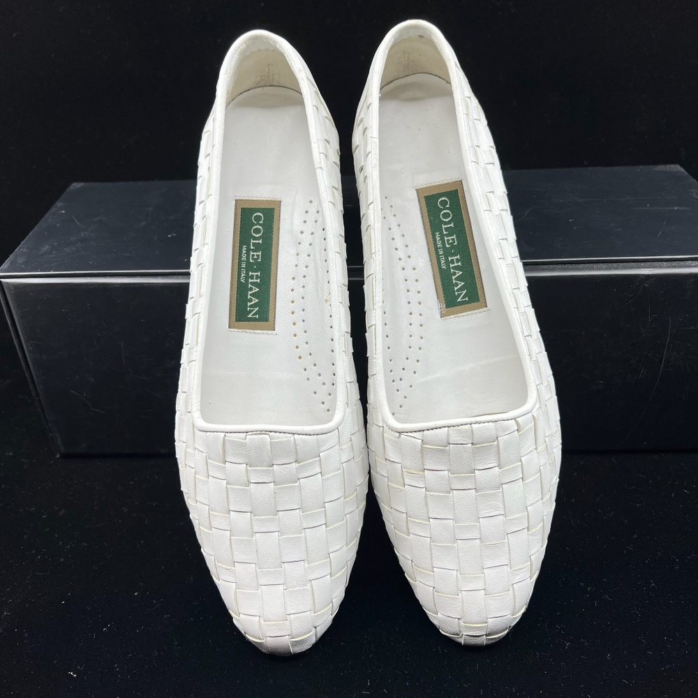 New Unworn Women's Cole Haan Dunbar  White Deerskin Woven Shoes 7M